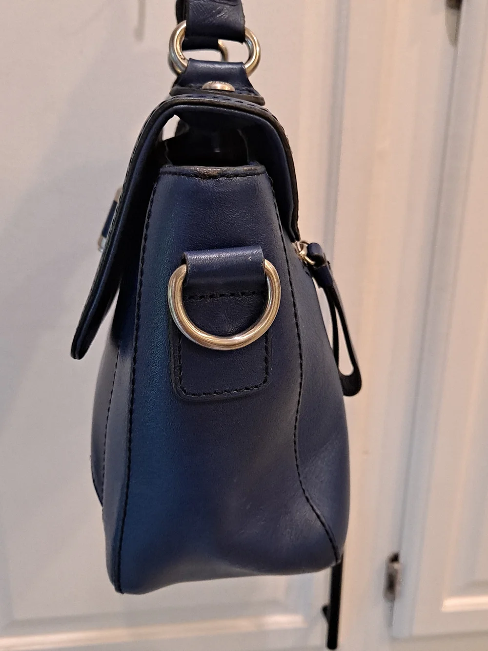 Etienne Aigner Scottsdale Midnight Blue Leather  Satchel Structured Turn-Lock